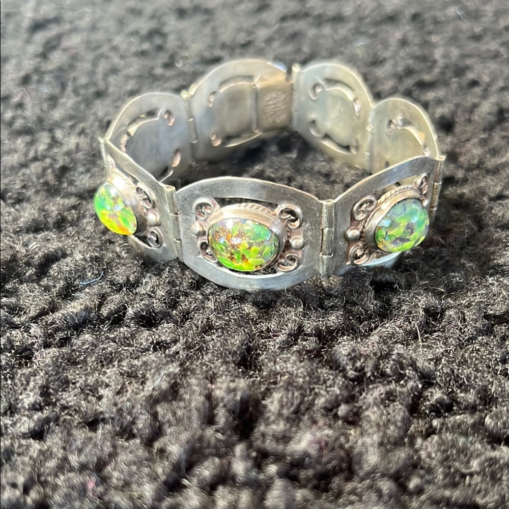 Opals on fire! Vintage Mexican Sterling Bracelet with Opal Details